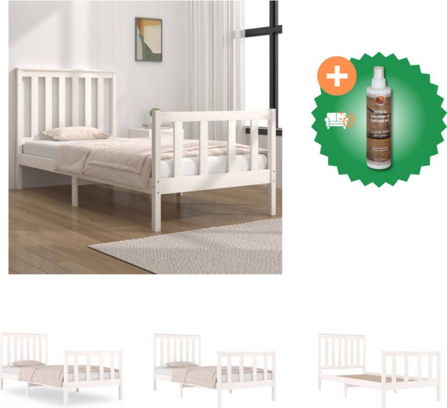 VidaXL Klassiek Bedframe Massief grenenhout 195.5 x 95.5 x 69.5 cm Wit Bed Inclusief Houtreiniger en verfrisser