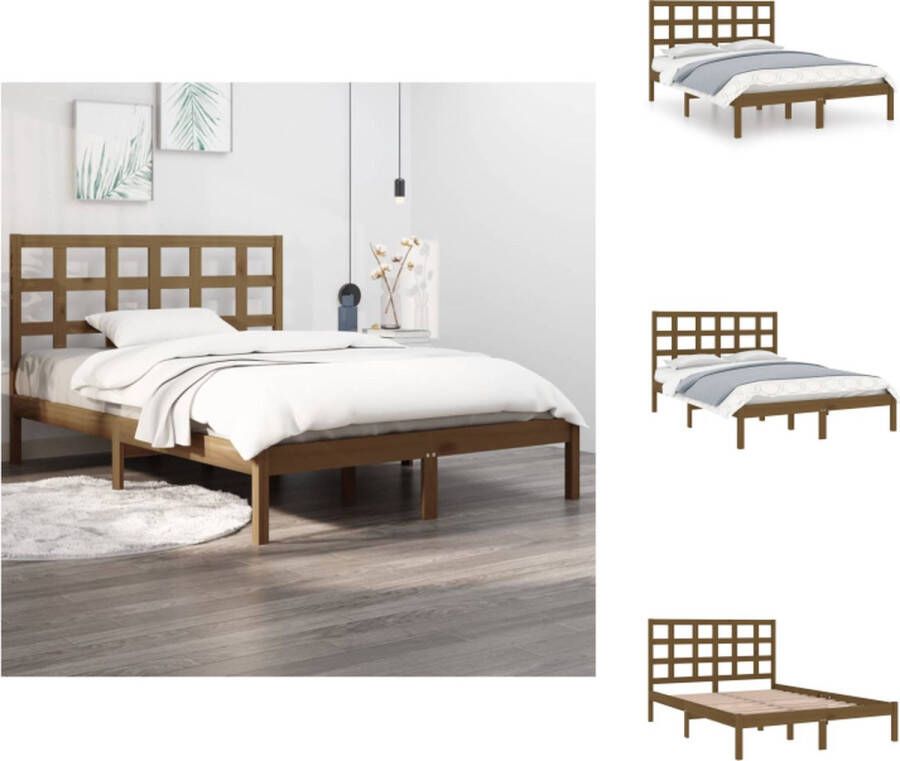 VidaXL Klassiek bedframe Massief grenenhout 205.5 x 165.5 x 31 cm Honingbruin Bed