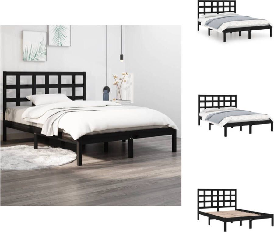 VidaXL Klassiek Bedframe Massief Grenenhout 205.5 x 185.5 x 31 cm Zwart Bed