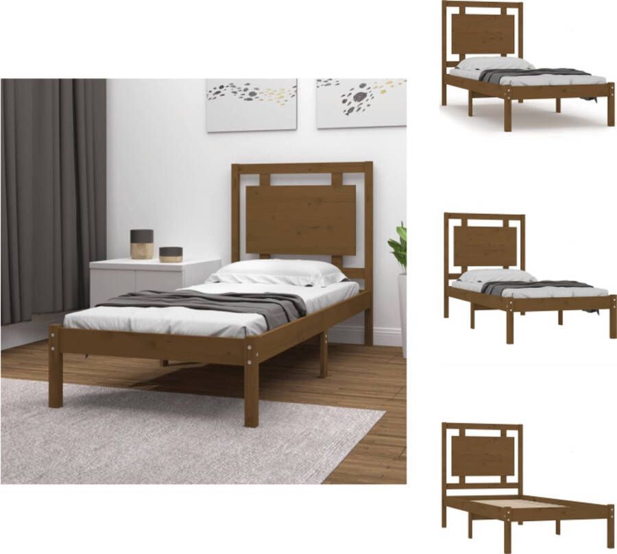 VidaXL Klassiek Bedframe Massief grenenhout Multiplex lattenbodem 205.5 x 95.5 x 31 cm Honingbruin Bed