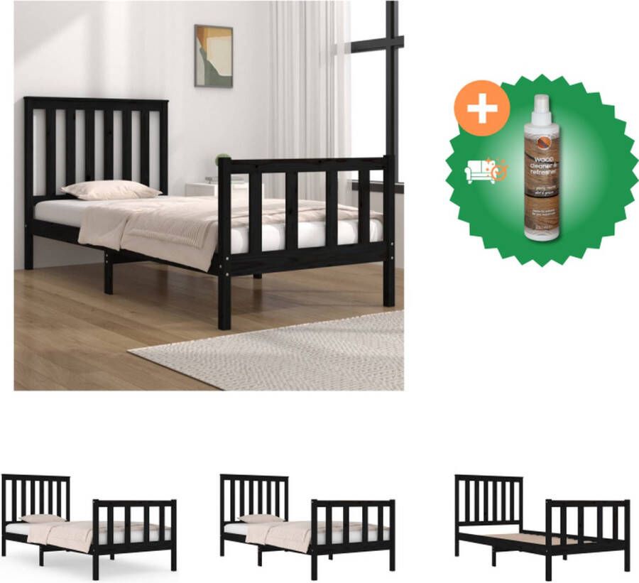 VidaXL Bedframe Grenenhout eenpersoons 193.5 x 94 x 9 cm multiplex lattenbodem zwart geschikt voor 90x190cm matras (3FT Single) Bed Inclusief Houtreiniger en verfrisser - Foto 4