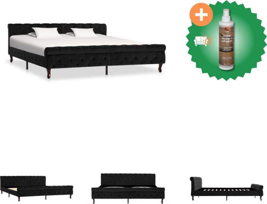 VidaXL Klassiek Bedframe Zwart Fluweel 226 x 206.5 x 74 cm Grenenhouten poten Bed Inclusief Houtreiniger en verfrisser
