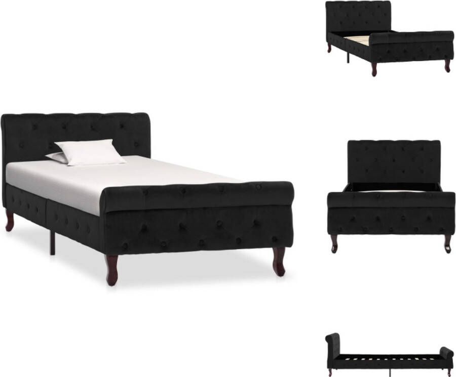 VidaXL Klassiek Bedframe Zwart Fluweel 90x200 cm Massief grenenhouten poten Bed