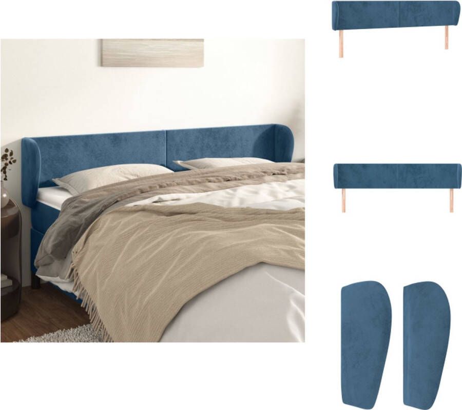 VidaXL Klassiek Donkerblauw Hoofdbord 183x23x78 88 cm Fluweel Hout Verstelbaar en Comfortabel Bedonderdeel