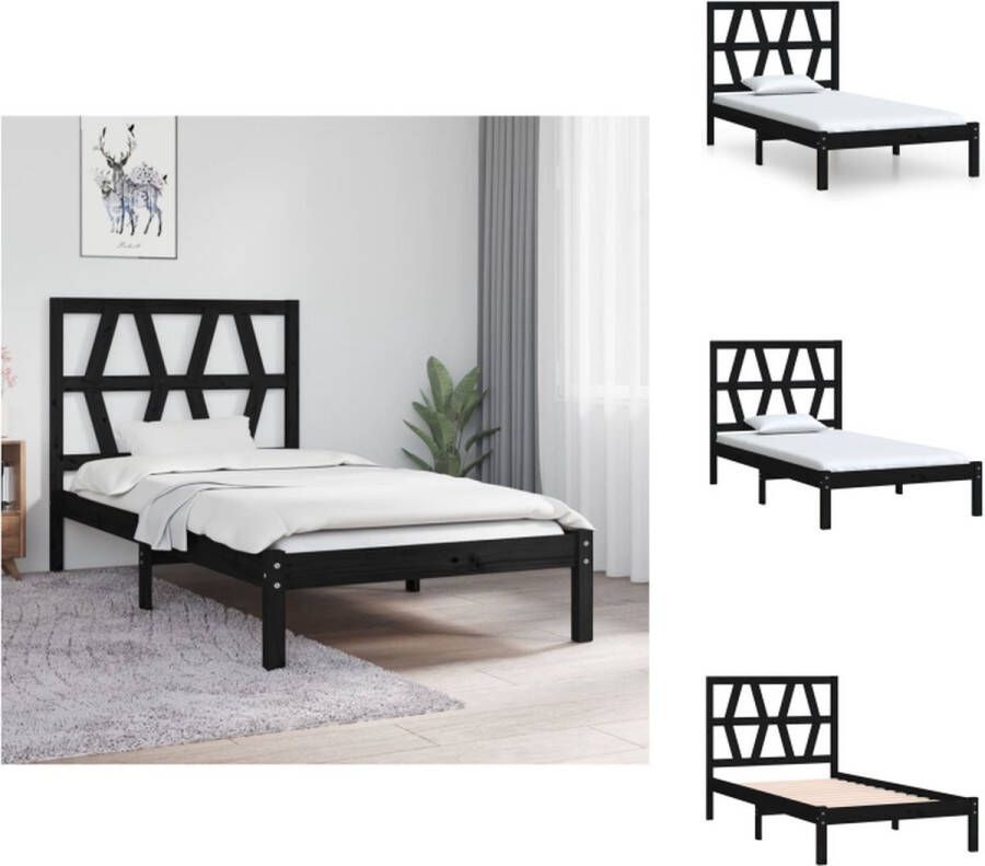 VidaXL Bedframe Bedframes Eenpersoonsbed Bed Bedframe massief grenenhout zwart 75x190 cm - Foto 2