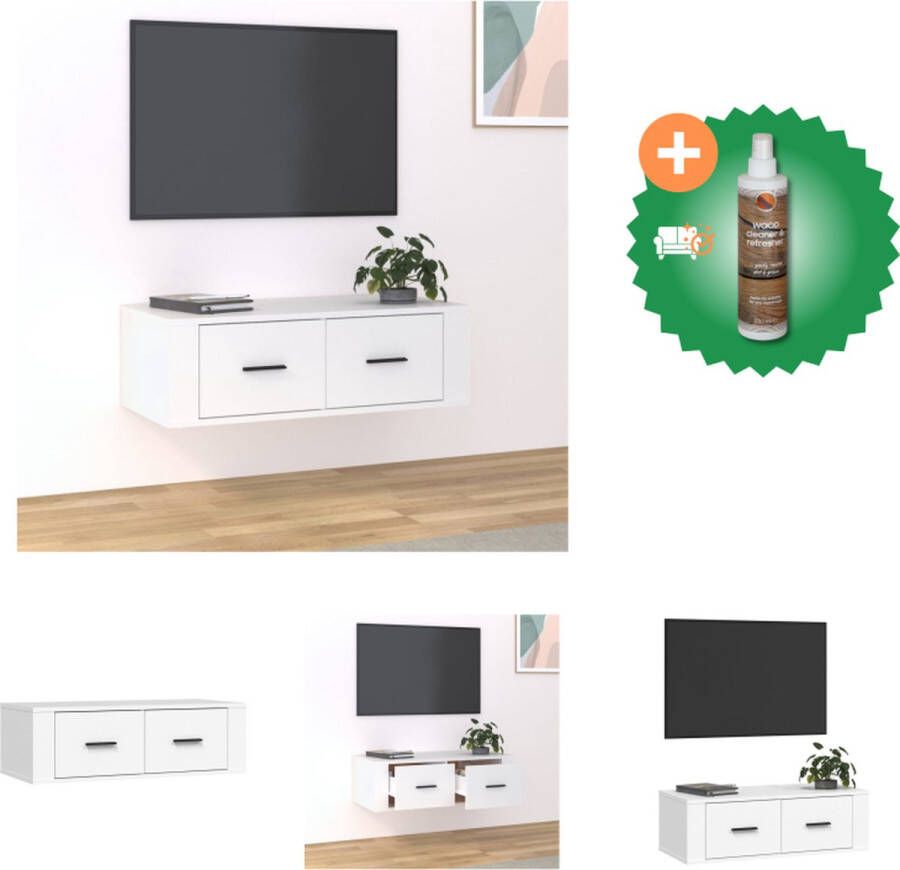 VidaXL Tv-hangmeubel 80x36x25 cm bewerkt hout wit Kast Inclusief Houtreiniger en verfrisser