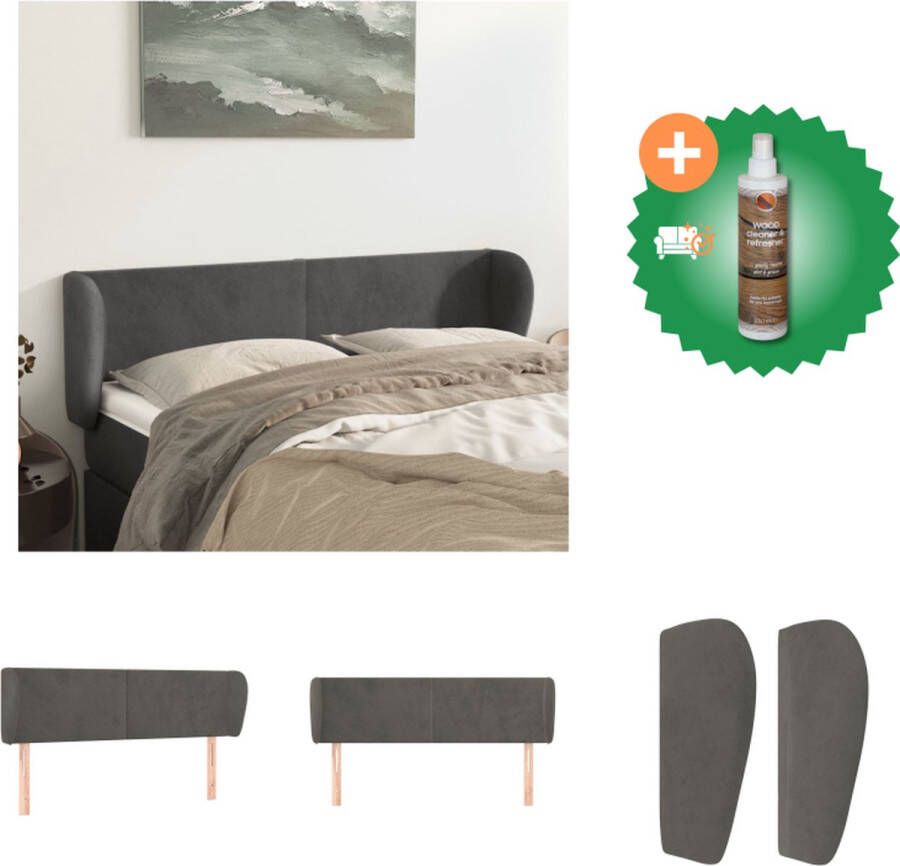 VidaXL Klassiek Hoofdbord 147x23x78 88 cm Donkergrijs Fluweel Hout Verstelbare Hoogte Bedonderdeel Inclusief Houtreiniger en verfrisser