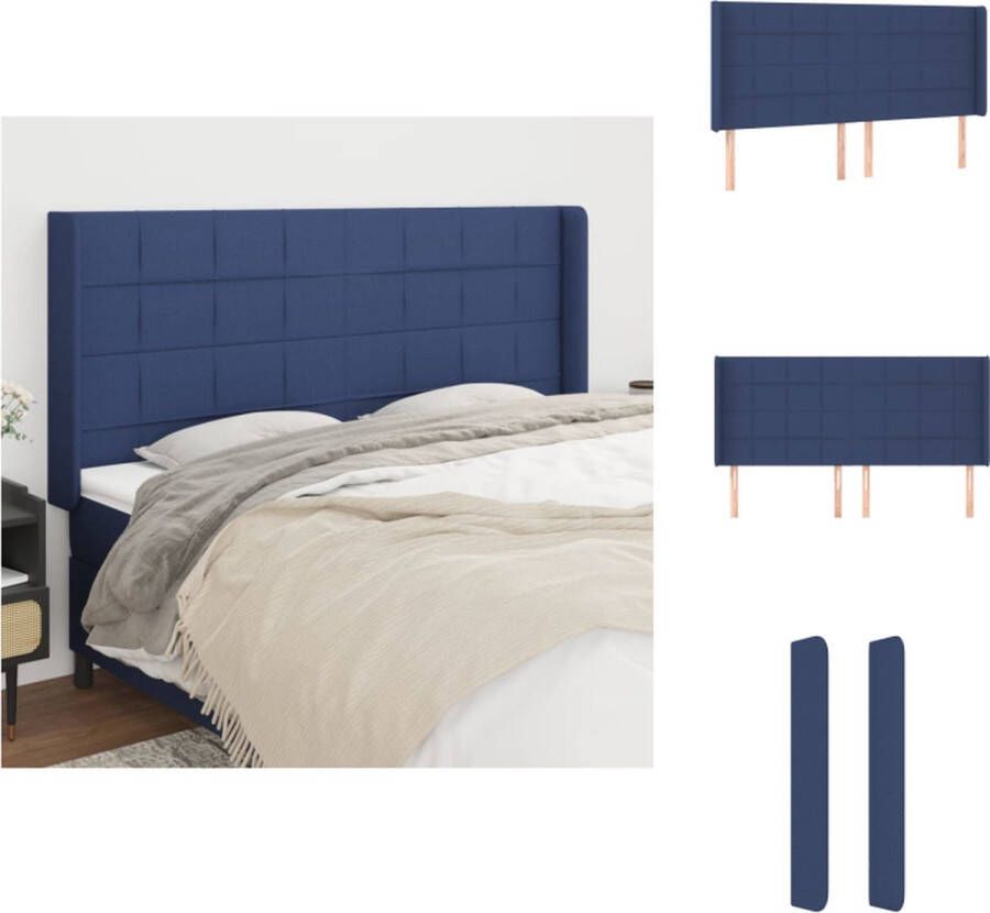 VidaXL Hoofdbord Hoofdborden Hoofdeinde Houten Hoofdbord met randen 183x16x118 128 cm stof blauw - Foto 2