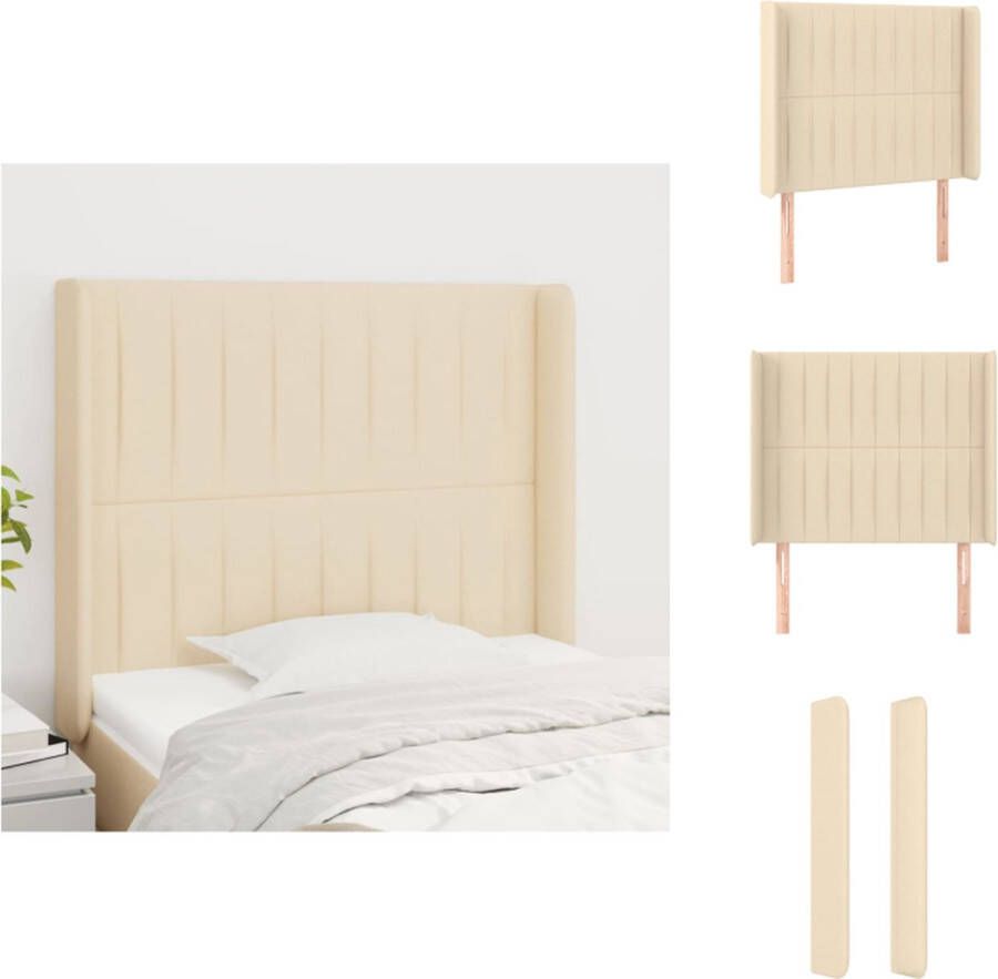VidaXL Hoofdbord Hoofdborden Hoofdeinde Houten Hoofdbord met randen 93x16x118 128 cm stof crèmekleurig - Foto 4
