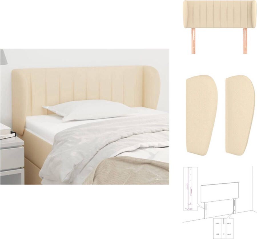 VidaXL Hoofdbord Hoofdborden Hoofdeinde Houten Hoofdbord met randen 103x23x78 88 cm stof crèmekleurig - Foto 2