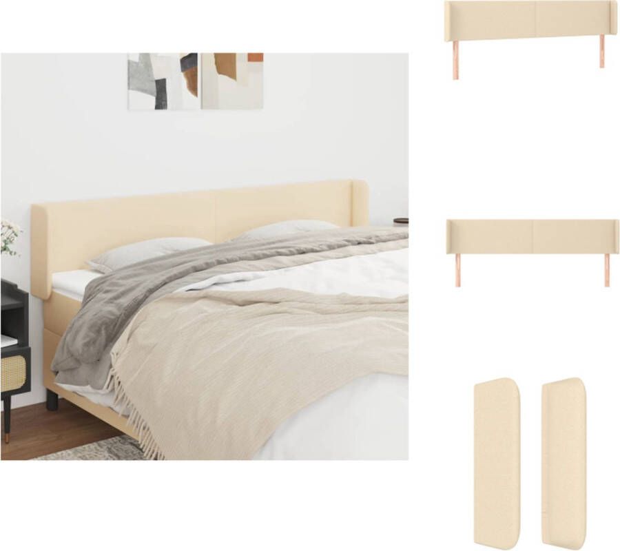 VidaXL Hoofdbord Hoofdborden Hoofdeinde Houten Hoofdbord met randen 163x16x78 88 cm stof crèmekleurig - Foto 3