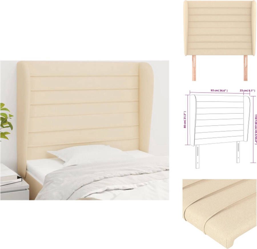 VidaXL Hoofdbord Hoofdborden Hoofdeinde Houten Hoofdbord met randen 93x23x118 128 cm stof crèmekleurig