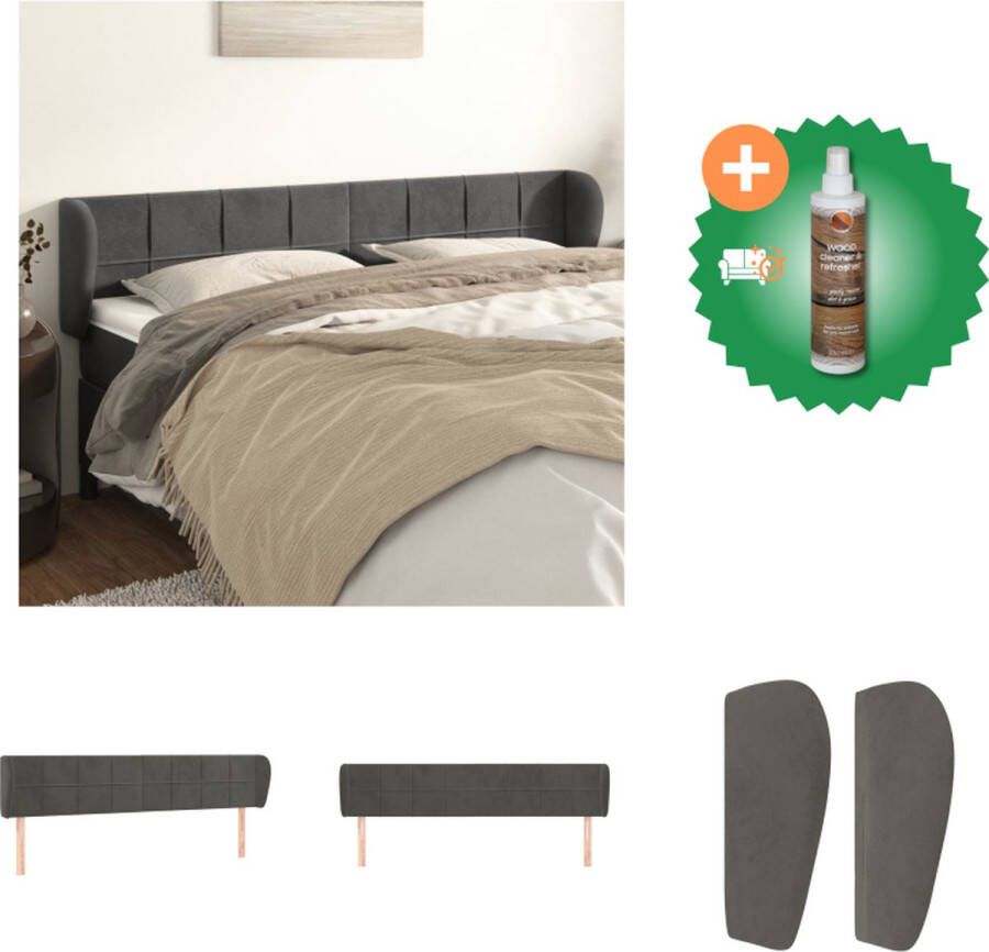 VidaXL Klassiek hoofdbord Donkergrijs 203 x 23 x 78 88 cm Fluwelen stof Verstelbare hoogte Stevige poten Bedonderdeel Inclusief Houtreiniger en verfrisser - Foto 2