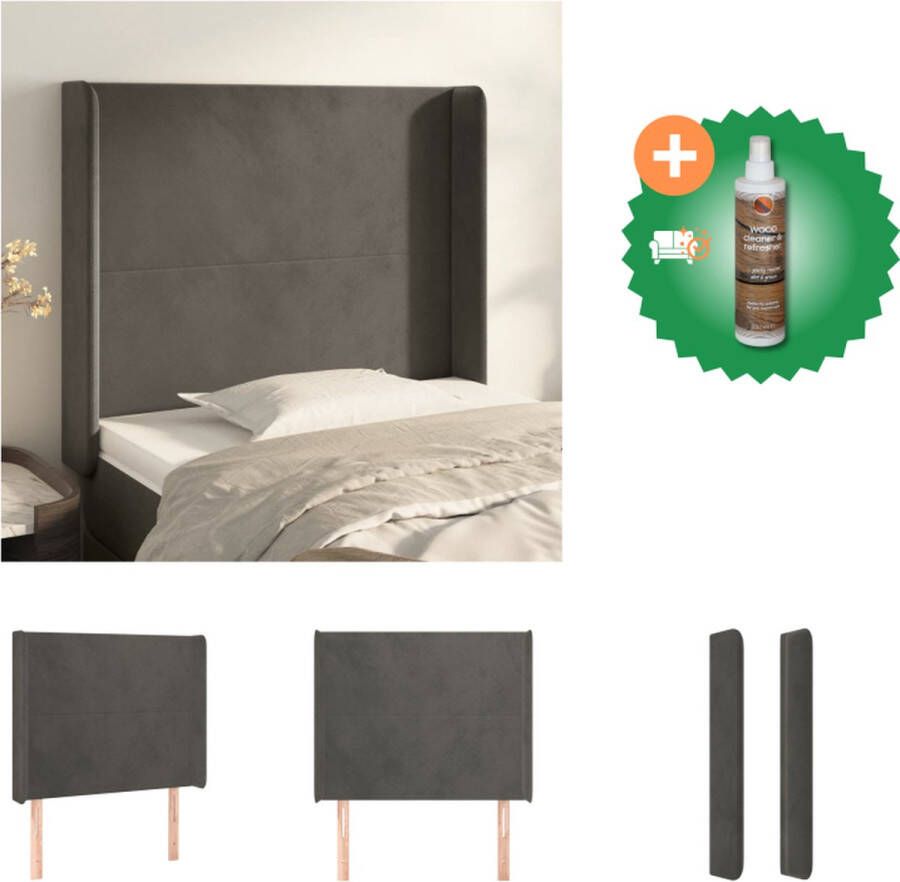 VidaXL Klassiek Hoofdbord Donkergrijs 83x16x118 128 cm Zacht fluweel stevige poten verstelbare hoogte Comfortabele ondersteuning Inclusief montagehandleiding Bedonderdeel Inclusief Houtreiniger en verfrisser