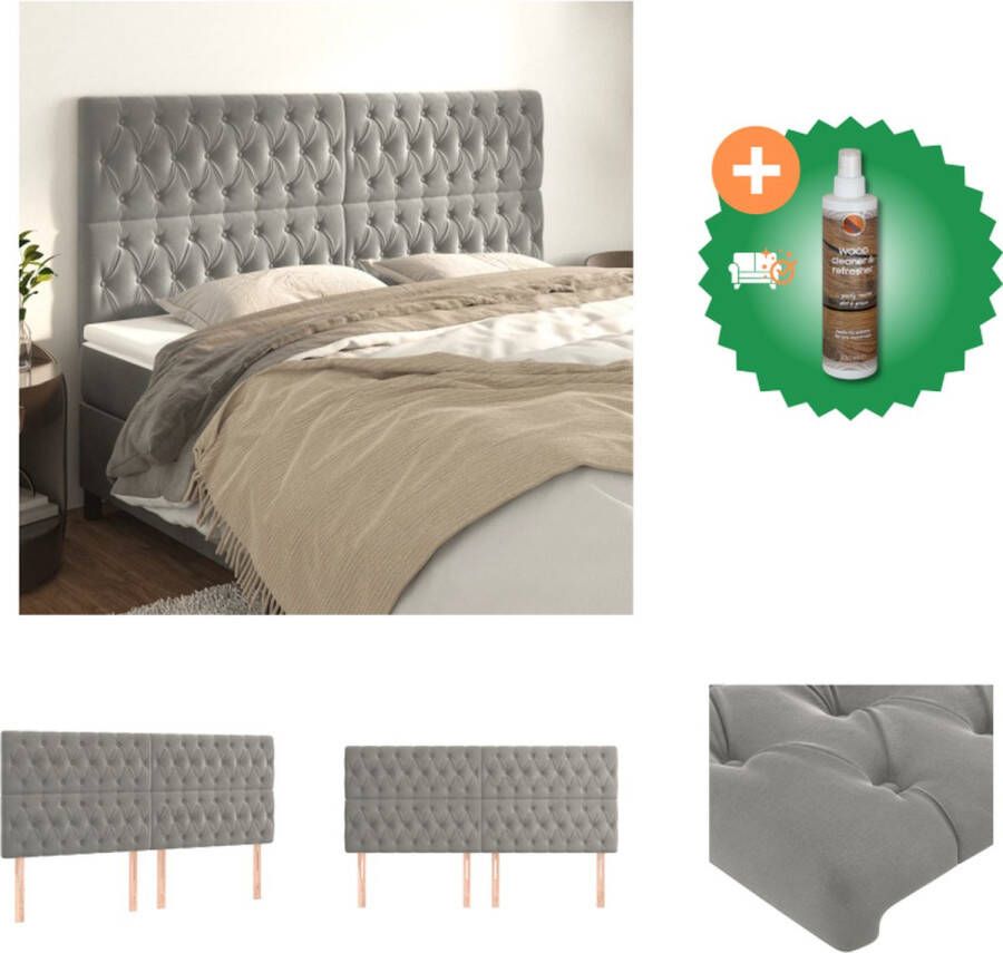 VidaXL Klassiek Hoofdbord Fluweel Stabiele poten Verstelbare hoogte Comfortabele ondersteuning Lichtgrijs 200 x 7 x 118 128 cm Bedonderdeel Inclusief Houtreiniger en verfrisser