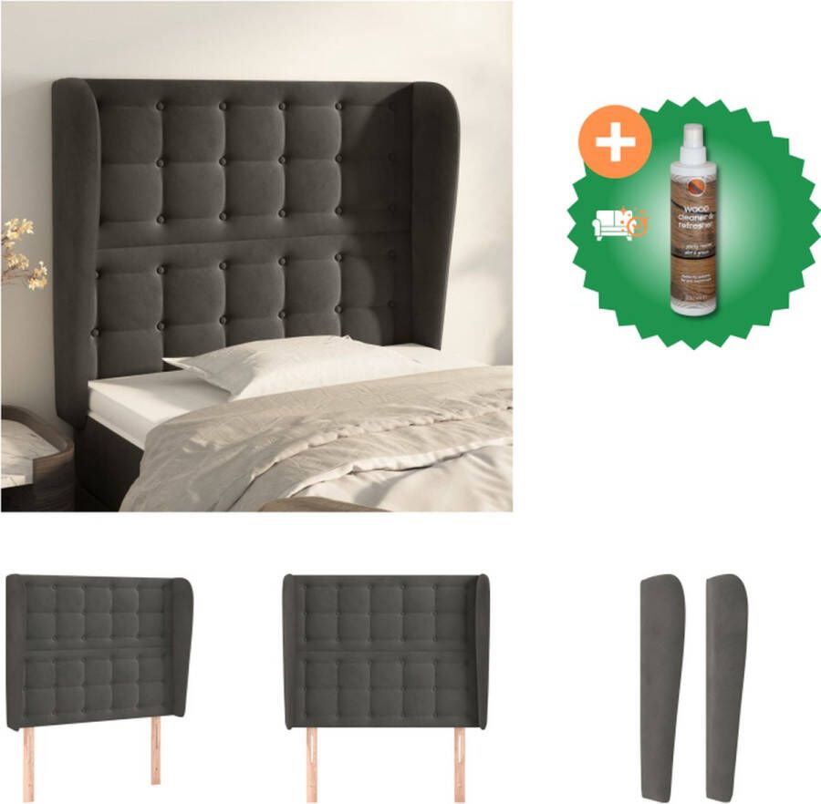 VidaXL Klassiek Hoofdbord Fluweel Stevige Houten Poten Verstelbare Hoogte Comfortabele Ondersteuning Donkergrijs 103 x 23 x 118 128 cm Bedonderdeel Inclusief Houtreiniger en verfrisser