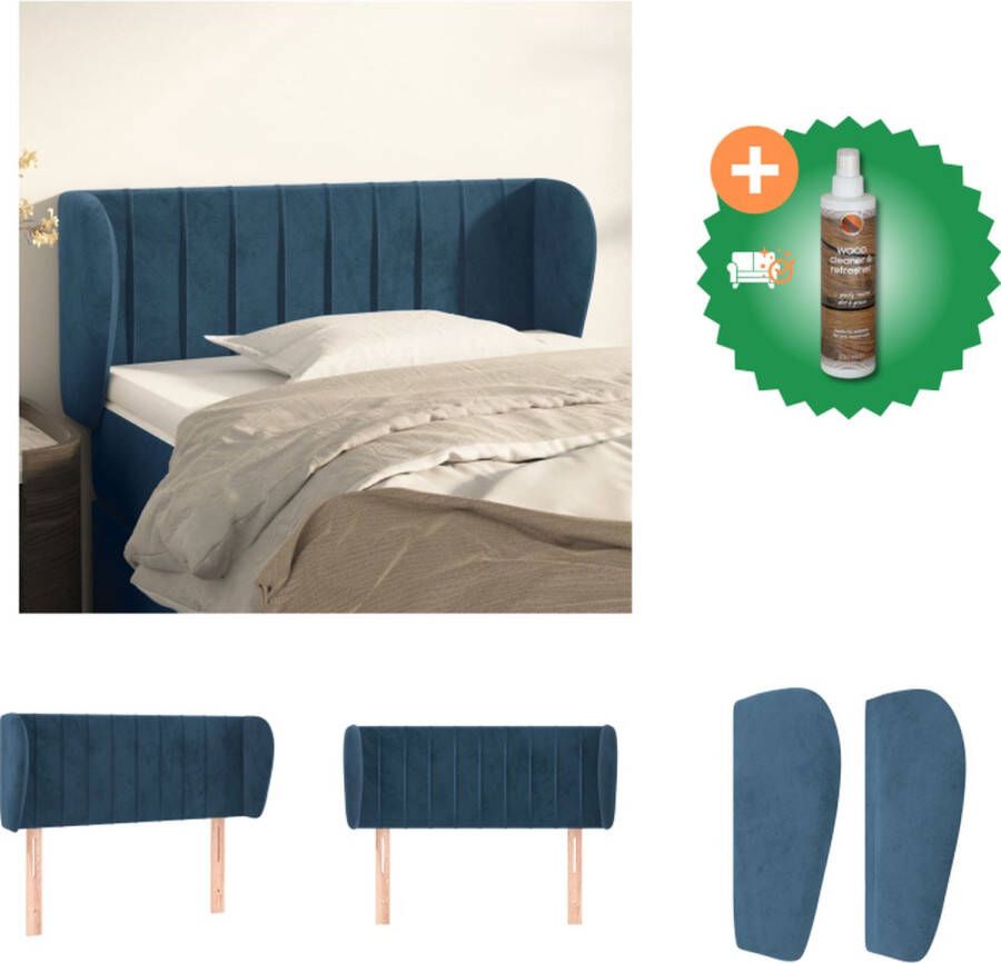 VidaXL Klassiek Hoofdbord Fluweel Stevige Houten Poten Verstelbare Hoogte Comfortabele Ondersteuning Donkerblauw 83 x 23 x 78 88 cm Bedonderdeel Inclusief Houtreiniger en verfrisser