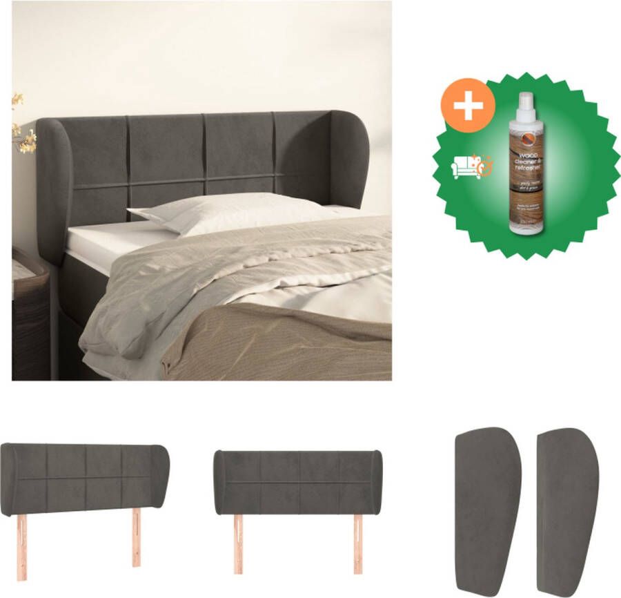 VidaXL Klassiek Hoofdbord Fluweel Stevige Poten Verstelbare Hoogte Comfortabele Ondersteuning Donkergrijs 93 x 23 x 78 88 cm Bedonderdeel Inclusief Houtreiniger en verfrisser