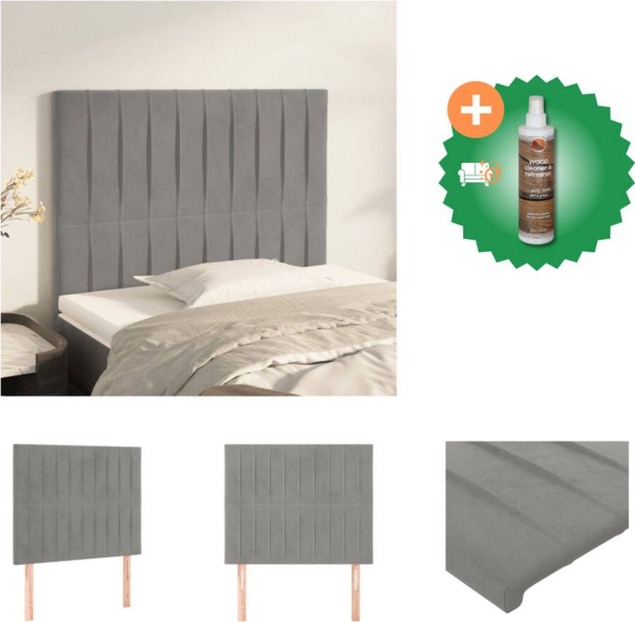 VidaXL Klassiek Hoofdbord Fluweel Stevige poten Verstelbare hoogte Comfortabele ondersteuning Lichtgrijs 80 x 5 x 118 128 cm 2x hoofdeind Bedonderdeel Inclusief Houtreiniger en verfrisser - Foto 2