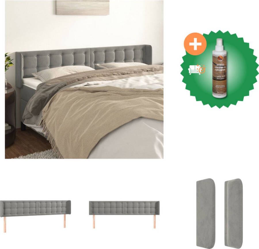 VidaXL Klassiek Hoofdbord Fluweel Stevige poten Verstelbare hoogte Comfortabele ondersteuning Lichtgrijs 203 x 16 x 78 88 cm Bedonderdeel Inclusief Houtreiniger en verfrisser