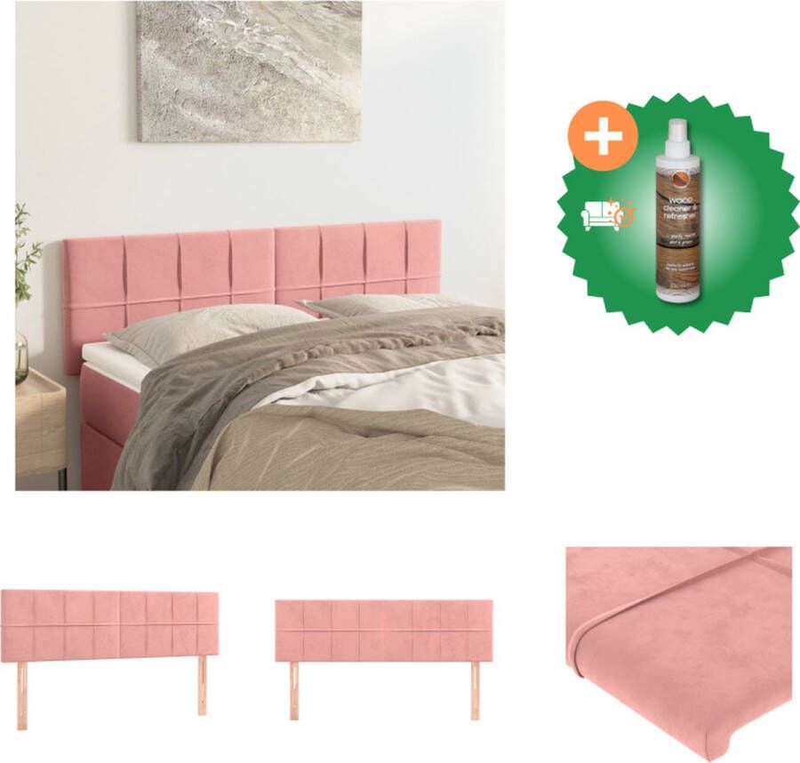 VidaXL Klassiek Hoofdbord Fluweel Stevige Poten Verstelbare Hoogte Comfortabele Ondersteuning Roze 144x5x78 88 cm Bedonderdeel Inclusief Houtreiniger en verfrisser - Foto 2