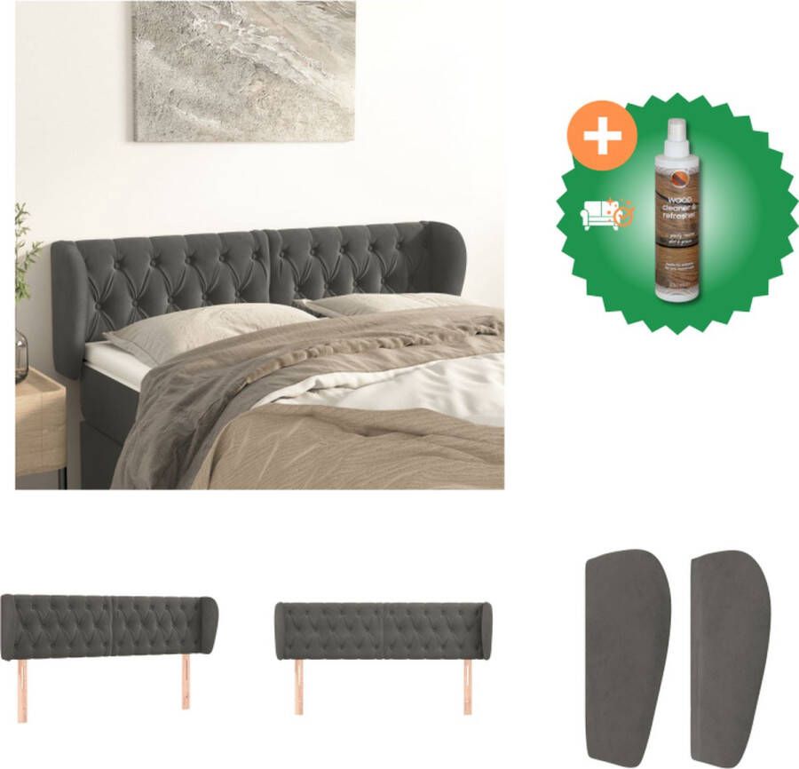 VidaXL Klassiek Hoofdbord Fluweel Verstelbare Hoogte Donkergrijs 163 x 23 x 78 88 cm Bedonderdeel Inclusief Houtreiniger en verfrisser