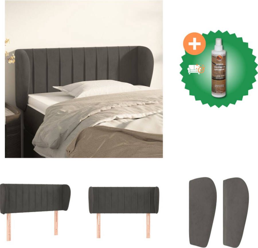 VidaXL Klassiek Hoofdbord Fluwelen Stof Houten Poten Verstelbare Hoogte Donkergrijs 83 x 23 x 78 88 cm Bedonderdeel Inclusief Houtreiniger en verfrisser
