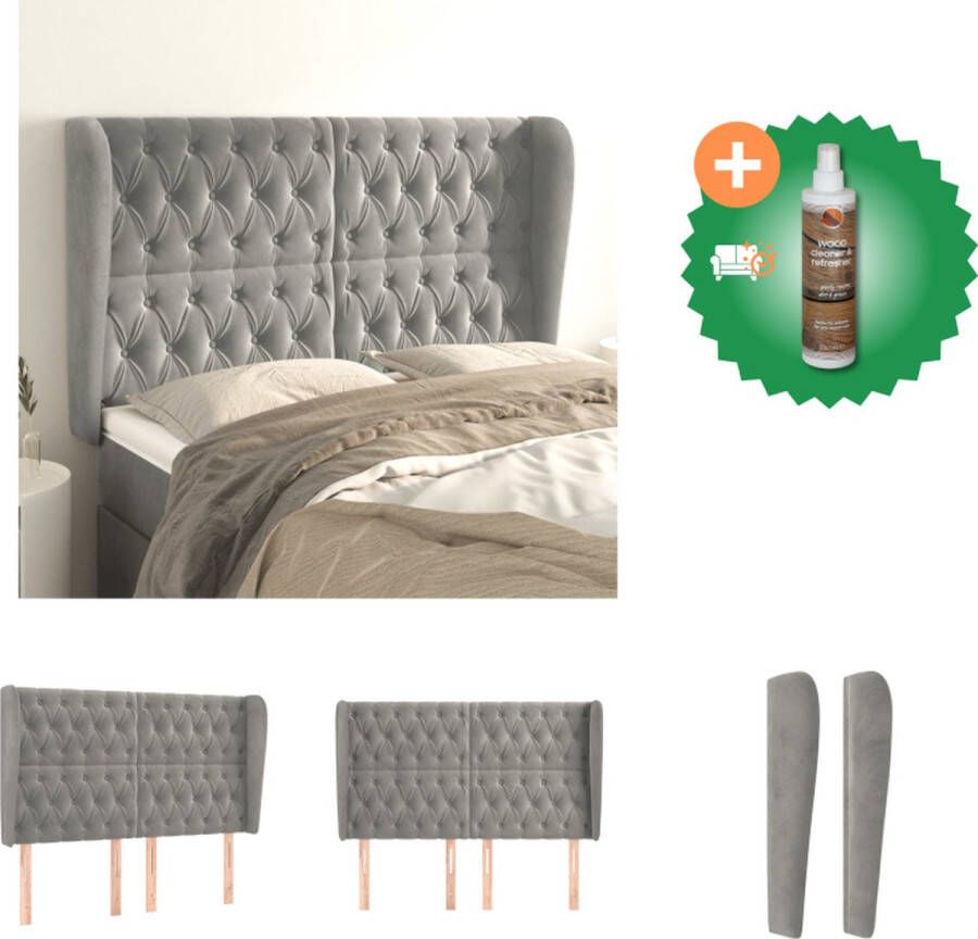VidaXL Klassiek Hoofdbord Fluwelen Stof Stevige Houten Poten Verstelbare Hoogte Comfortabele Ondersteuning Lichtgrijs 147 x 23 x 118 128 cm Bedonderdeel Inclusief Houtreiniger en verfrisser