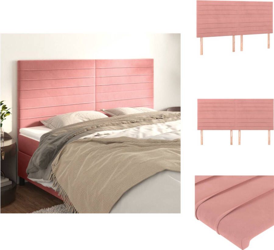 VidaXL Klassiek Hoofdbord Fluwelen Stof Stevige Poten Verstelbare Hoogte Comfortabele Ondersteuning Roze 200 x 5 x 118 128 cm Bedonderdeel - Foto 2
