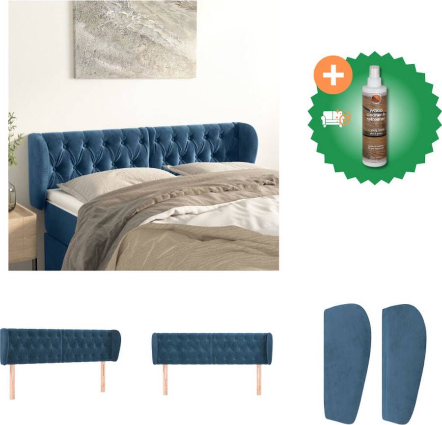 VidaXL Klassiek Hoofdbord Fluwelen Stof Stevige Poten Verstelbare Hoogte Comfortabele Ondersteuning Donkerblauw Bedonderdeel Inclusief Houtreiniger en verfrisser