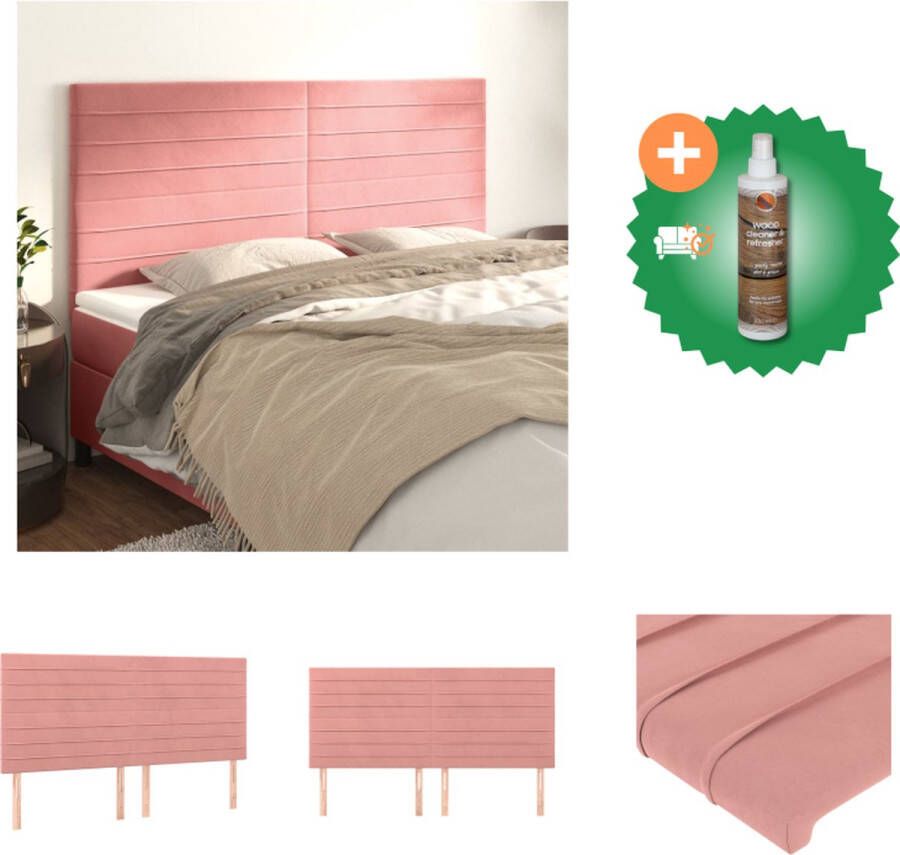 VidaXL Klassiek Hoofdbord Fluwelen Stof Stevige Poten Verstelbare Hoogte Comfortabele Ondersteuning Roze 200 x 5 x 118 128 cm Bedonderdeel Inclusief Houtreiniger en verfrisser
