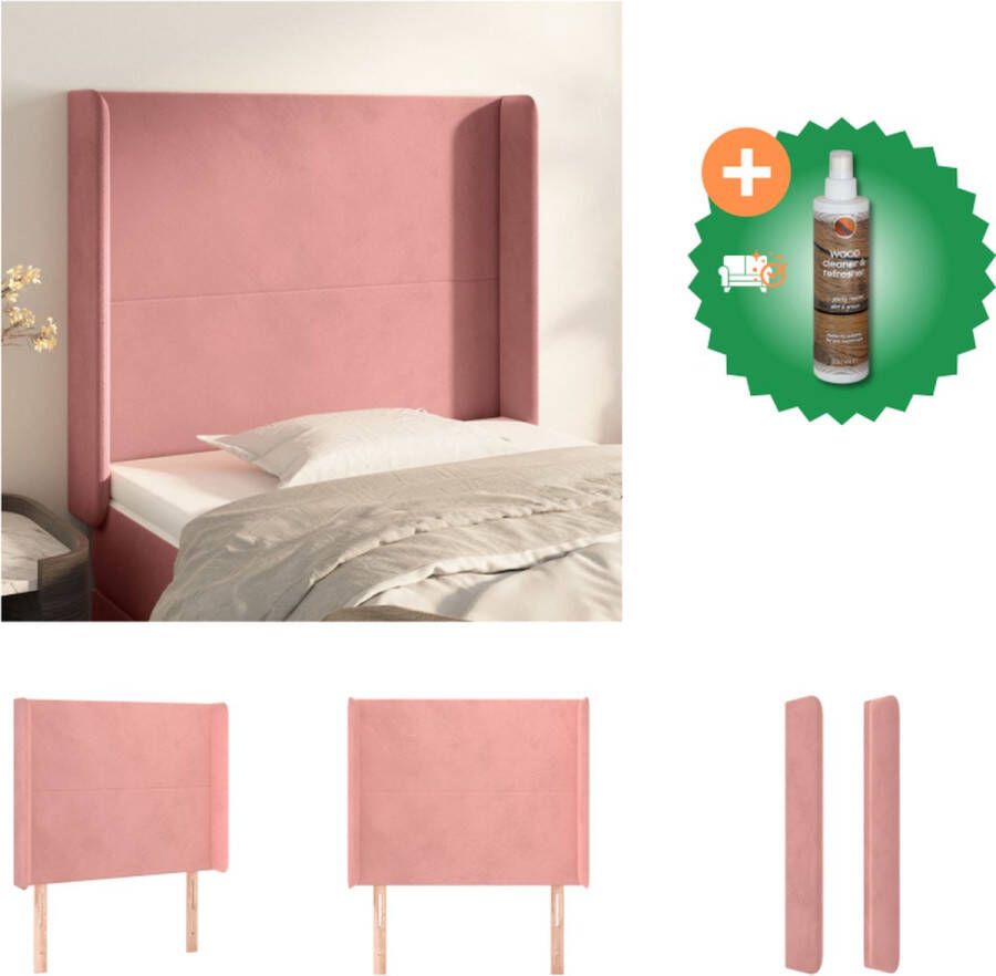 VidaXL Klassiek Hoofdbord Fluwelen Stof Stevige Poten Verstelbare Hoogte Comfortabele Ondersteuning Roze 103x16x118 128cm Bedonderdeel Inclusief Houtreiniger en verfrisser