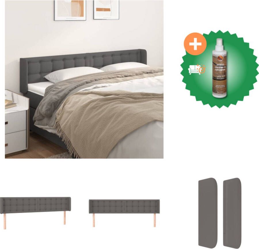 VidaXL Klassiek Hoofdbord Grijs 183x16x78 88 cm Duurzaam Kunstleer Verstelbare Hoogte Stevige en Stabiele Poten Comfortabele Ondersteuning Bedonderdeel Inclusief Houtreiniger en verfrisser