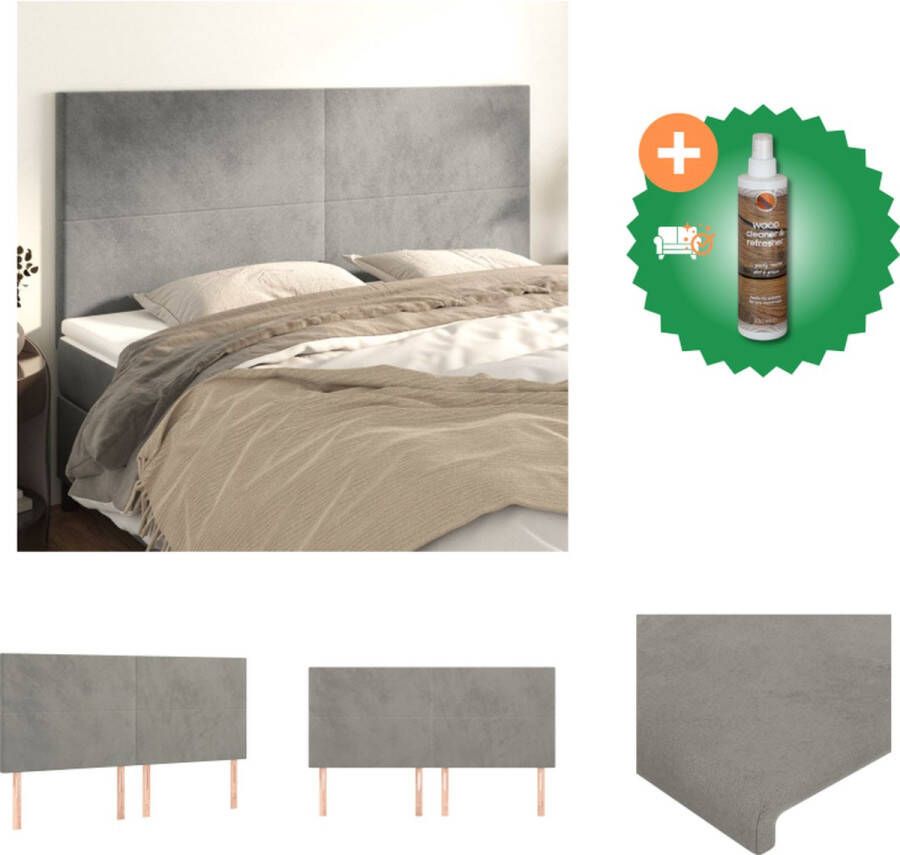 VidaXL Klassiek Hoofdbord Lichtgrijs 200 x 5 x 118 128 cm Fluwelen stof Houten poten Verstelbare hoogte Bedonderdeel Inclusief Houtreiniger en verfrisser