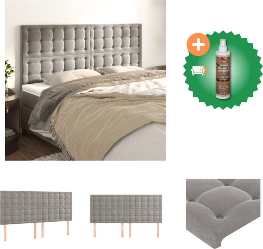 VidaXL Klassiek Hoofdbord Lichtgrijs Fluweel Stevige houten poten Verstelbare hoogte Comfortabele ondersteuning Bedonderdeel Inclusief Houtreiniger en verfrisser