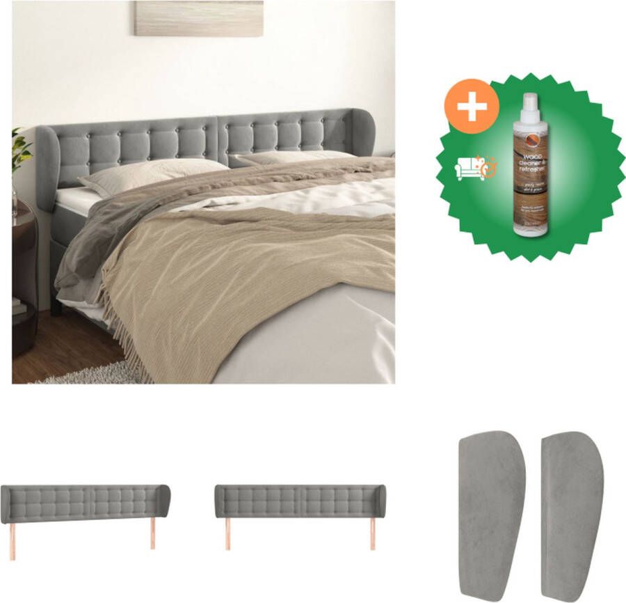 VidaXL Klassiek Hoofdbord Stof Lichtgrijs 203 x 23 x 78 88 cm Bedonderdeel Inclusief Houtreiniger en verfrisser - Foto 2