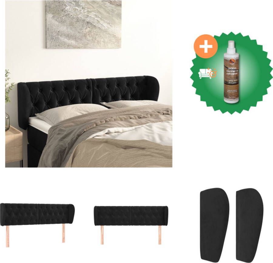 VidaXL Klassiek Hoofdbord Zacht Fluweel Stevige Houten Poten Verstelbare Hoogte Comfortabele Ondersteuning Zwart 147x23x78 88cm Bedonderdeel Inclusief Houtreiniger en verfrisser