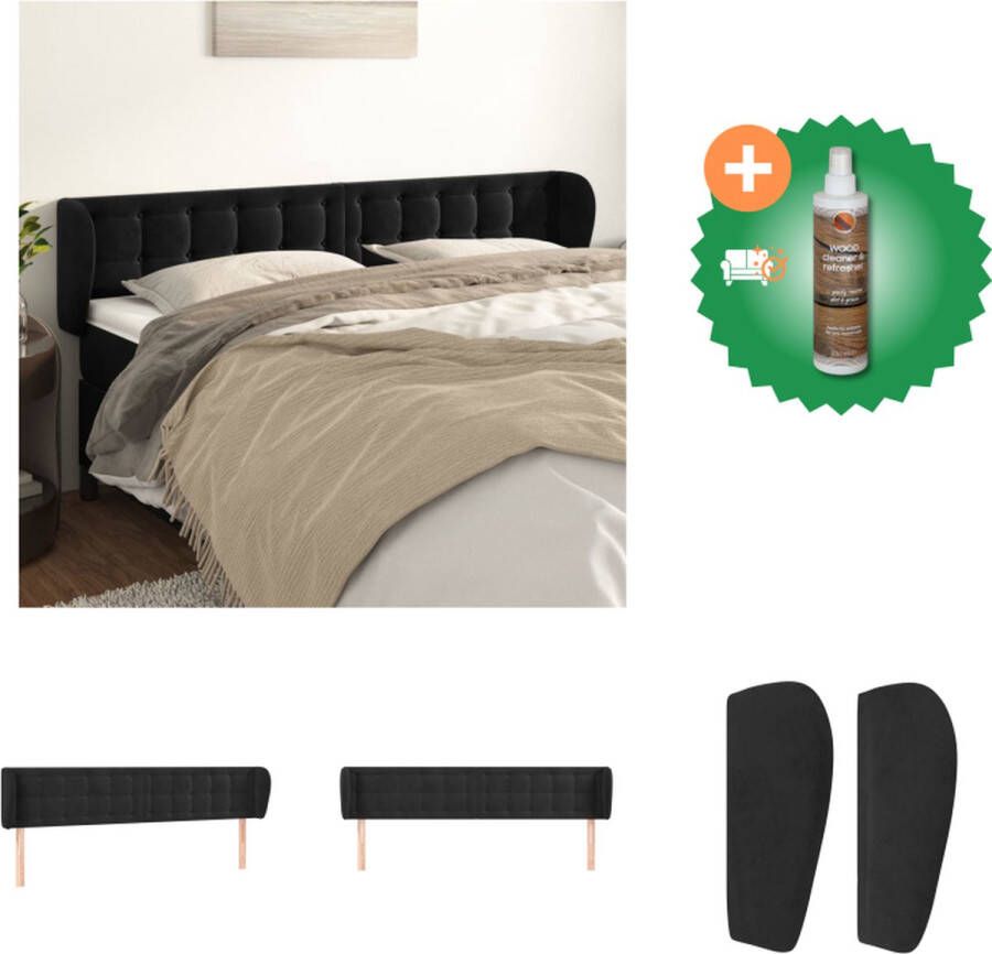 VidaXL Klassiek Hoofdbord Zacht Fluweel Stevige Poten Verstelbare Hoogte Comfortabele Ondersteuning Zwart 203x23x78 88cm Bedonderdeel Inclusief Houtreiniger en verfrisser