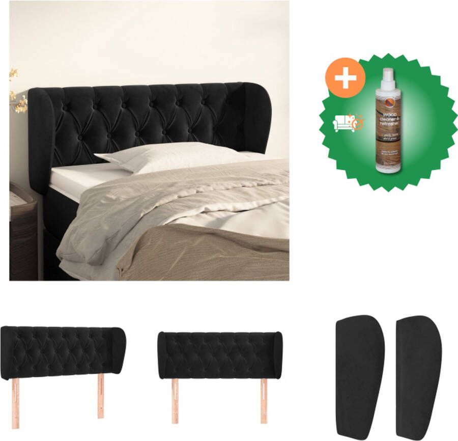VidaXL Klassiek Hoofdbord Zacht Fluweel Stevige Poten Verstelbare Hoogte Comfortabele Ondersteuning Zwart 103 x 23 x 78 88 cm Bedonderdeel Inclusief Houtreiniger en verfrisser