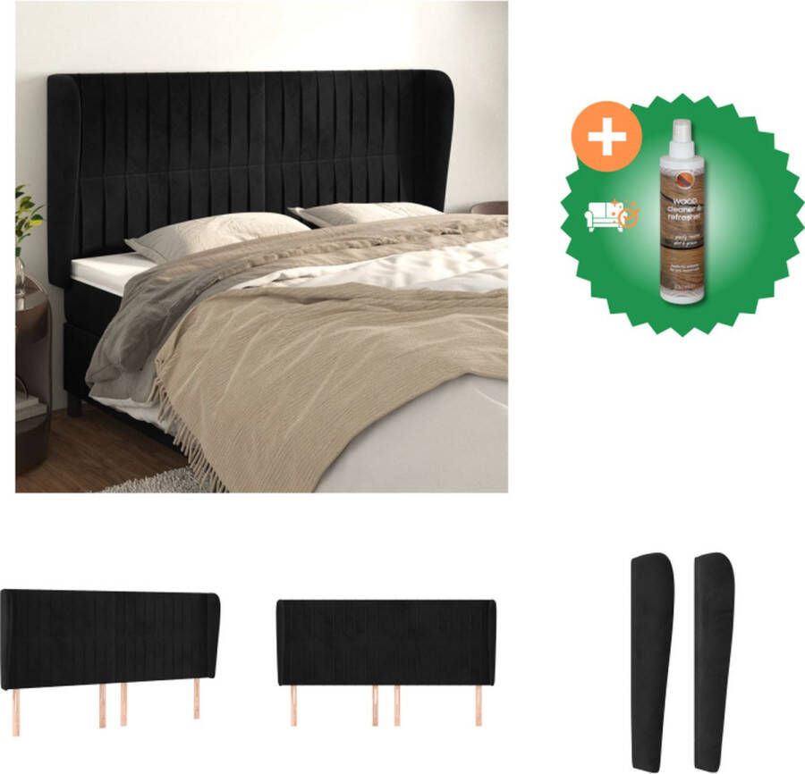 VidaXL Klassiek Hoofdbord Zwart Fluweel Verstelbare Hoogte Stevige Poten Comfortabele Ondersteuning 183 x 23 x 118 128 cm Bedonderdeel Inclusief Houtreiniger en verfrisser
