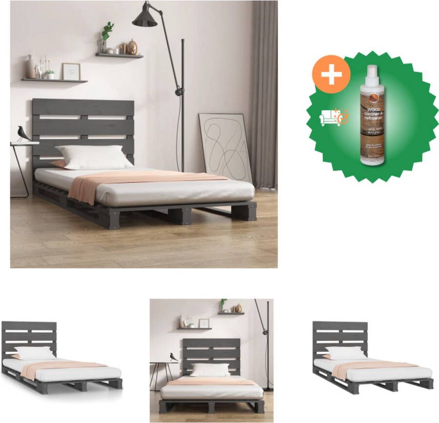 VidaXL Bedframe massief grenenhout grijs 75x190 cm 2FT6 Small Single Bed Inclusief Houtreiniger en verfrisser