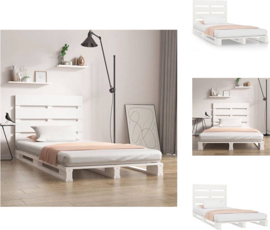 VidaXL Klassiek houten bed 190x75x80cm Massief grenenhout Wit Matras niet inbegrepen Bed