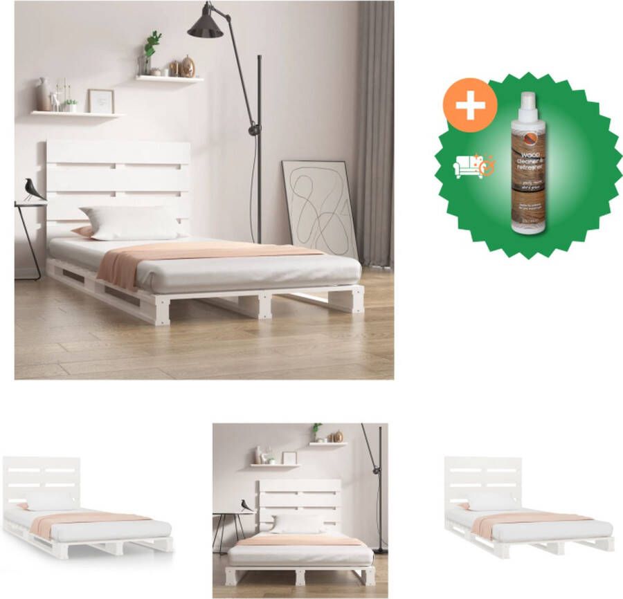 VidaXL Bedframe Grenenhout Wit 195.5 x 80.5 x 100 cm 75 x 190 cm Matras niet inbegrepen Bed Inclusief Houtreiniger en verfrisser