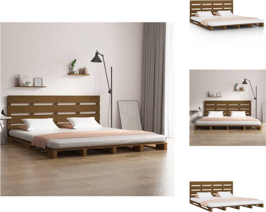VidaXL Bedframe Bedframes Bed Bedbodem Bedframe massief grenenhout honingbruin 150x200 cm - Foto 2