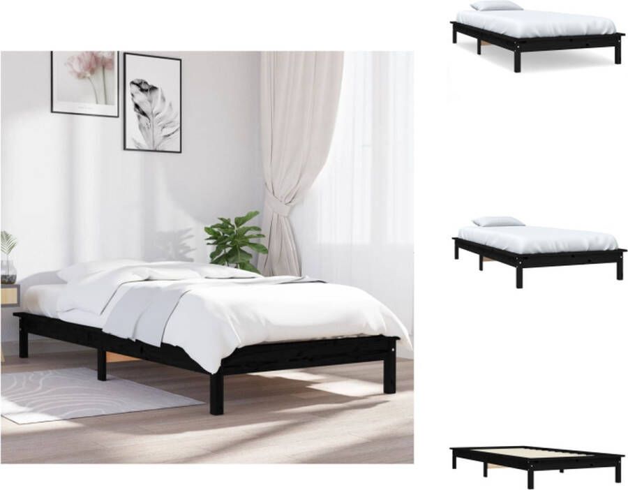 VidaXL Bedframe Bedframes Bed Bedbodem Bedframe massief grenenhout zwart 100x200 cm - Foto 7