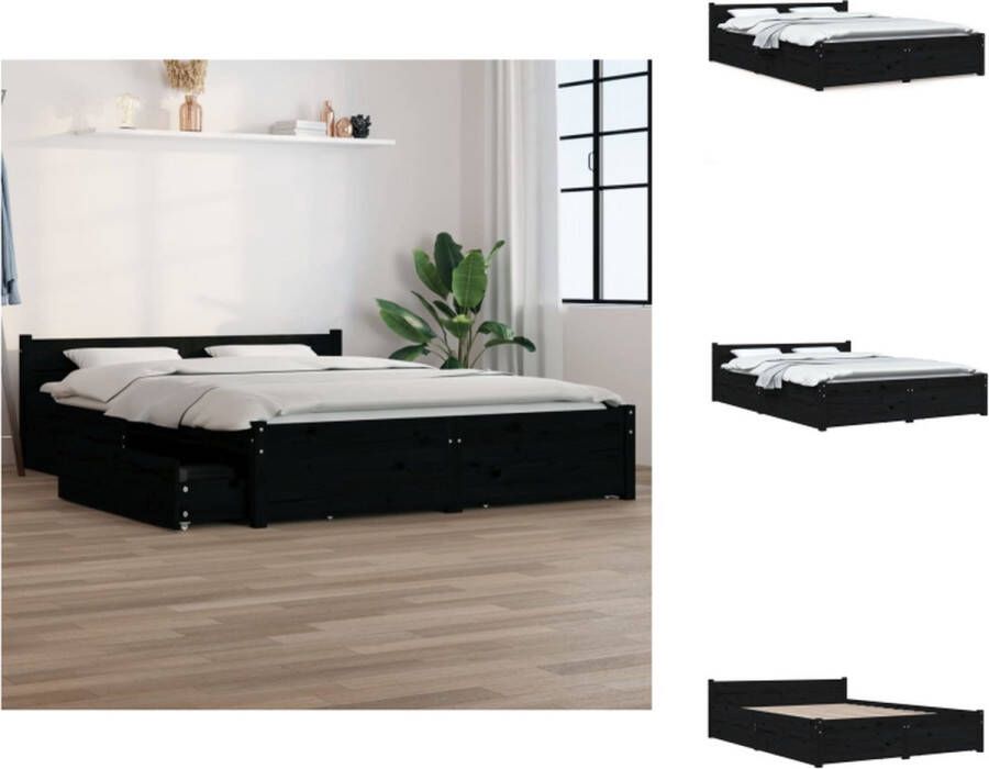 VidaXL klassiek houten bed bedframe zwart 205.5x145.5x51 cm massief grenenhout multiplex lattenbodem opbergfunctie comfortabel hoofdeinde Bed