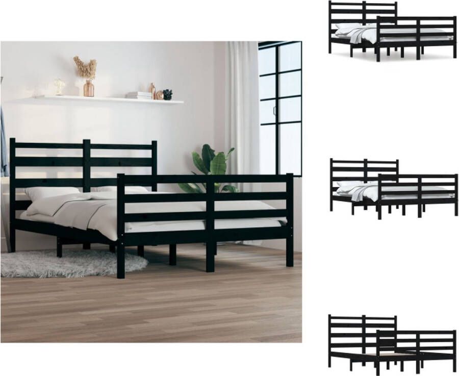 VidaXL Klassiek Houten Bedframe 140 x 200 cm Massief Grenenhout Zwart Bed