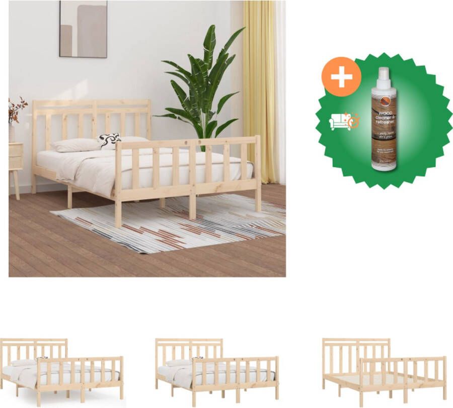 VidaXL Houten Bedframe Onbehandeld Grenenhout Bedframes 155.5 x 205.5 x 69.5 cm Rustiek design Bed Inclusief Houtreiniger en verfrisser - Foto 2