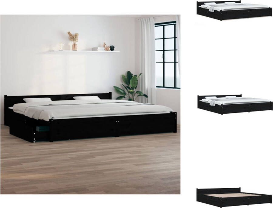 VidaXL Klassiek Houten Bedframe 180 x 200 cm Massief Grenenhout Opbergfunctie Comfortabel Hoofdeinde Bed