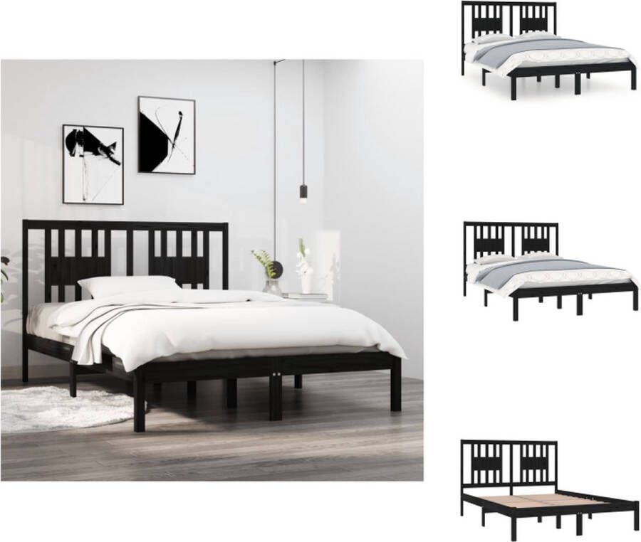 vidaXL Klassiek Houten Bedframe 195.5 x 141 x 100 cm Zwart Massief Grenenhout Bed